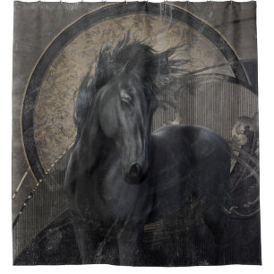Black Gothic Friesian Horse Duschvorhang