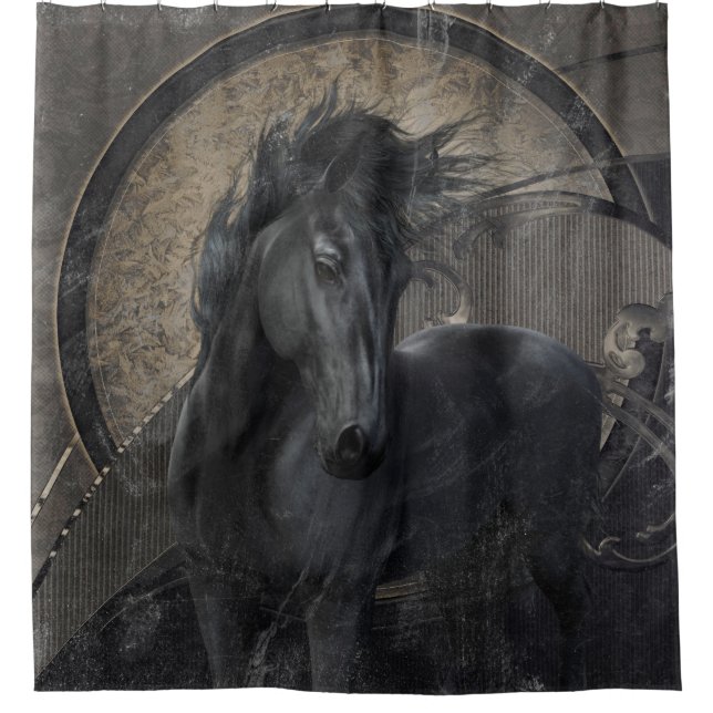 Black Gothic Friesian Horse Duschvorhang (Vorderseite)