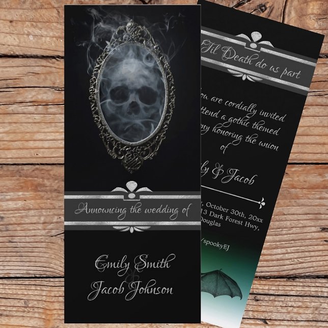 Black Gothic Halloween Hochzeitsgeister Skull & Ba Einladung (Von Creator hochgeladen)