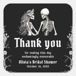 Black Gothic Halloween Skeleton-Brautparty Quadratischer Aufkleber