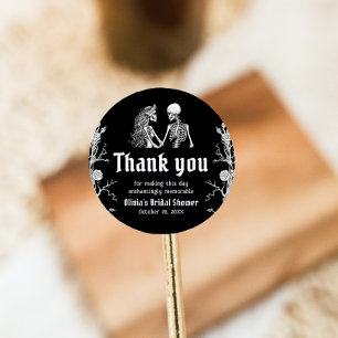 Black Gothic Halloween Skeleton-Brautparty Runder Aufkleber