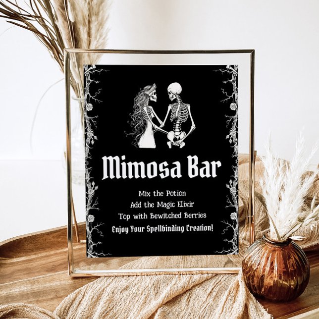 Black Gothic Halloween Skeleton Mimosa Bar Sign Poster (Von Creator hochgeladen)