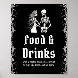 Black Gothic Halloween Skelett Food & Drinks Zeich Poster