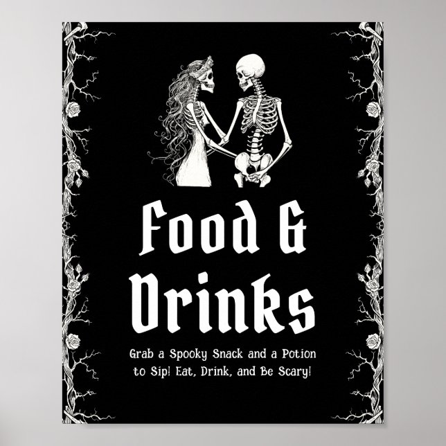 Black Gothic Halloween Skelett Food & Drinks Zeich Poster (Vorne)