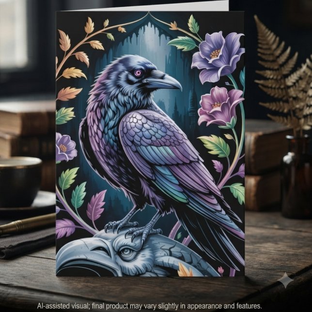 Black Gothic Raven Art Notecard Dankeskarte (Dark academia raven thank you card for gothic enthusiasts to show gratitude.)