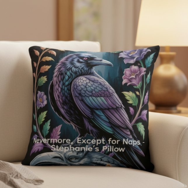 Black Gothic Raven mit floralem Spaß Kissen (Personalized funny black gothic raven pillow
)