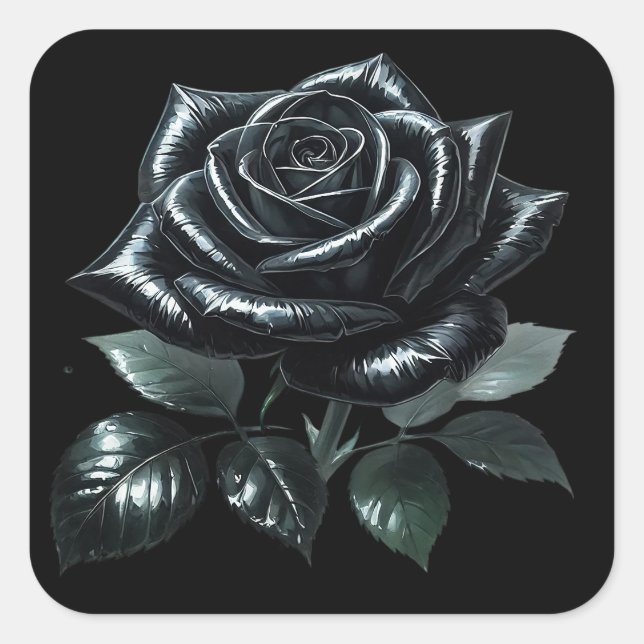 Black Gothic Rose Quadratischer Aufkleber (Vorderseite)