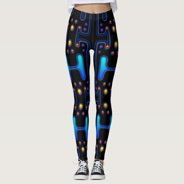Black Gothic Space Girl Mechanischer Android-Robot Leggings (Vorderseite)