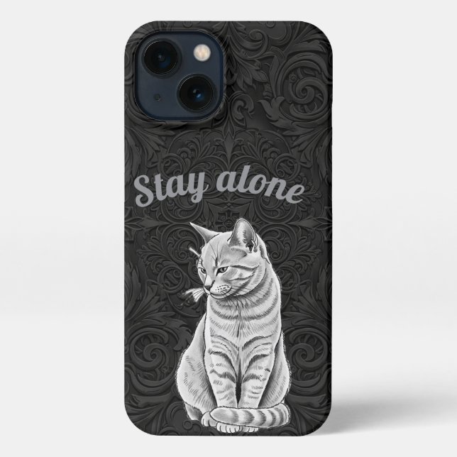 Black Gothic Stay Alone Grumpy Cat Floral iPhone Hülle (Rückseite)