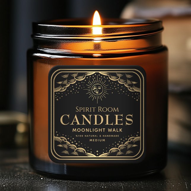 Black Gothic Tarot Moon Editable Candle Label Quadratischer Aufkleber (Von Creator hochgeladen)
