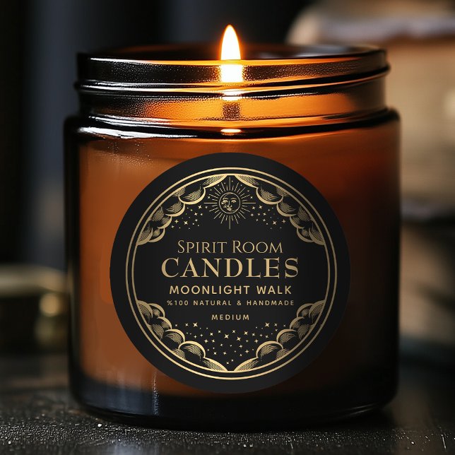 Black Gothic Tarot Moon Editable Candle Label Runder Aufkleber (Von Creator hochgeladen)