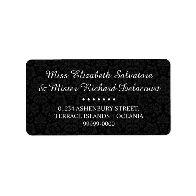 Black Gothic Viktorianisch Damask Hochzeitadresse Adressaufkleber (Vorne)