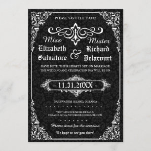 Black Gothic Viktorianisch Damask Speichern Sie di Save The Date