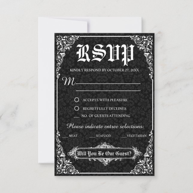 Black Gothic Viktorianisch Wedding Response Cards Einladung (Vorderseite)