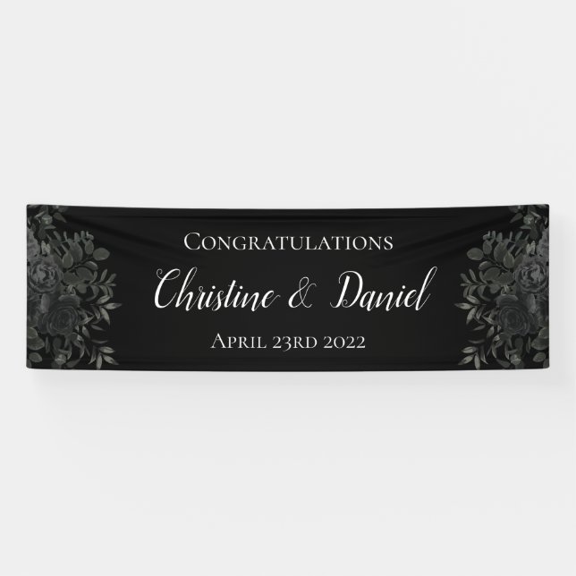Black Gotic Rose Elegantes Hochzeitsbanner Banner (Horizontal)