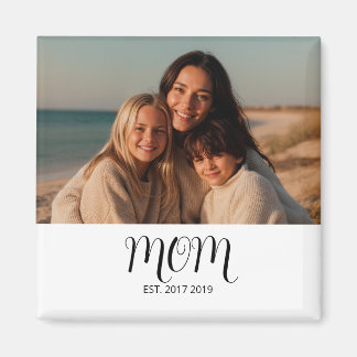 Black Graceful Script Mom Established Photo Gift Magnet