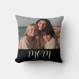 Black Graceful Script Mom Established Photo Kissen