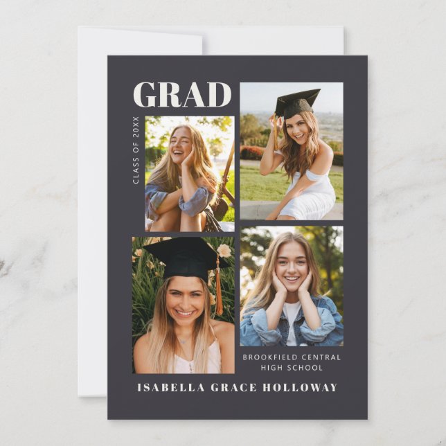 Black Grad Announcement With Photos Einladung (Vorderseite)