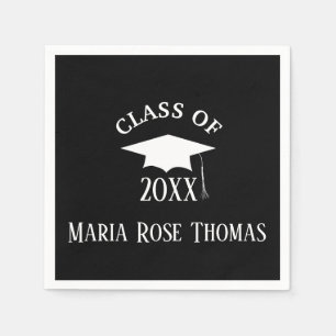 Black Grad Cap & Blätter Paper Napkins Serviette