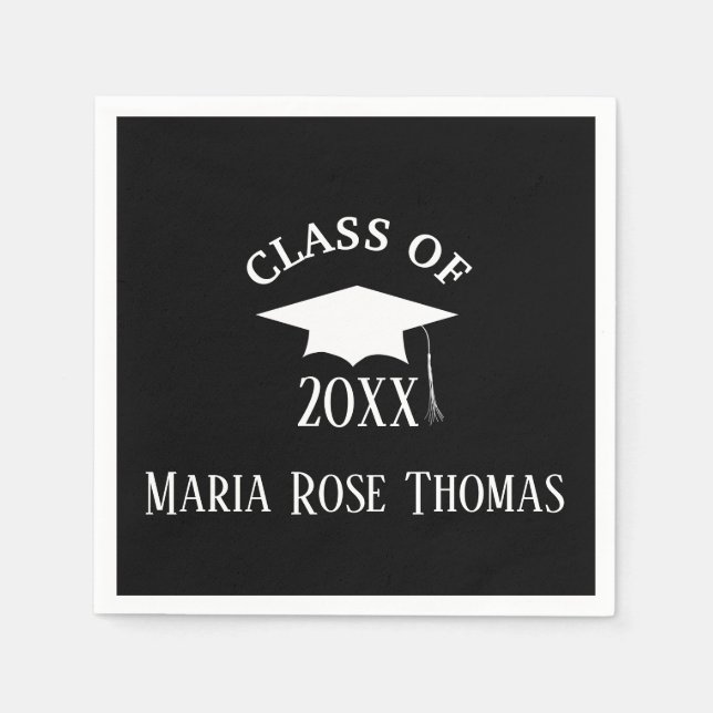 Black Grad Cap & Blätter Paper Napkins Serviette (Vorderseite)