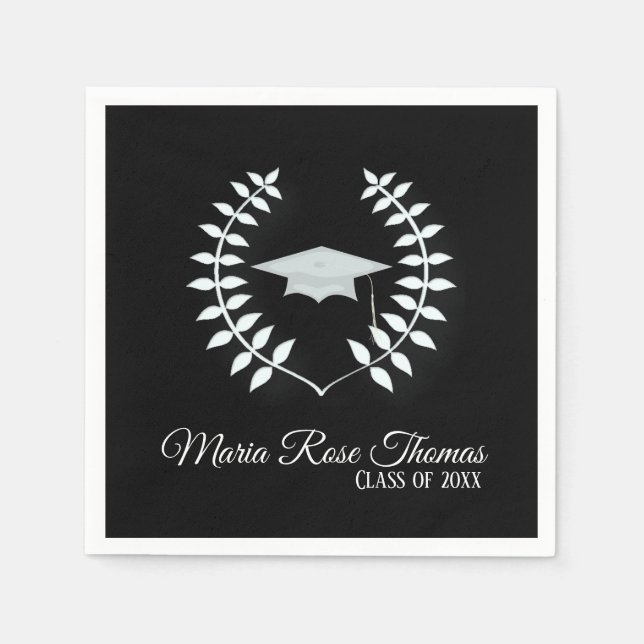 Black Grad Cap & Blätter Paper Napkins Serviette (Vorderseite)