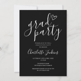 Black Grad Party Script Heart Graduation Party Einladung