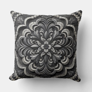 Black Gradient Mandala: Deep Mosaic Art Kissen