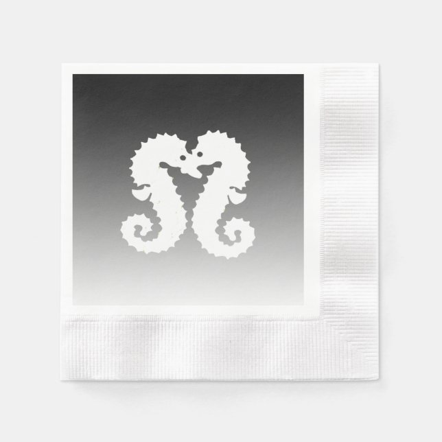 Black Gradient Seepferds Küssen Hochzeit Napkins Serviette (Vorderseite)