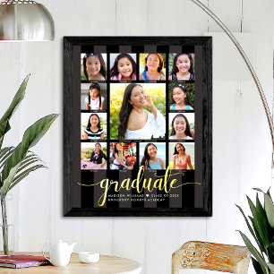 Black Graduate K-12 Script Foto Collage Real Gold Foliendrucke