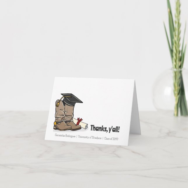 Black Graduation Cap and Cowboy Boot Dankeskarte (Vorderseite)
