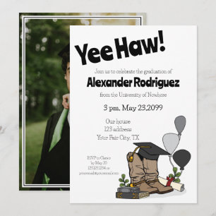 Black Graduation Cap Cowboy Boot Arrangement Einladung