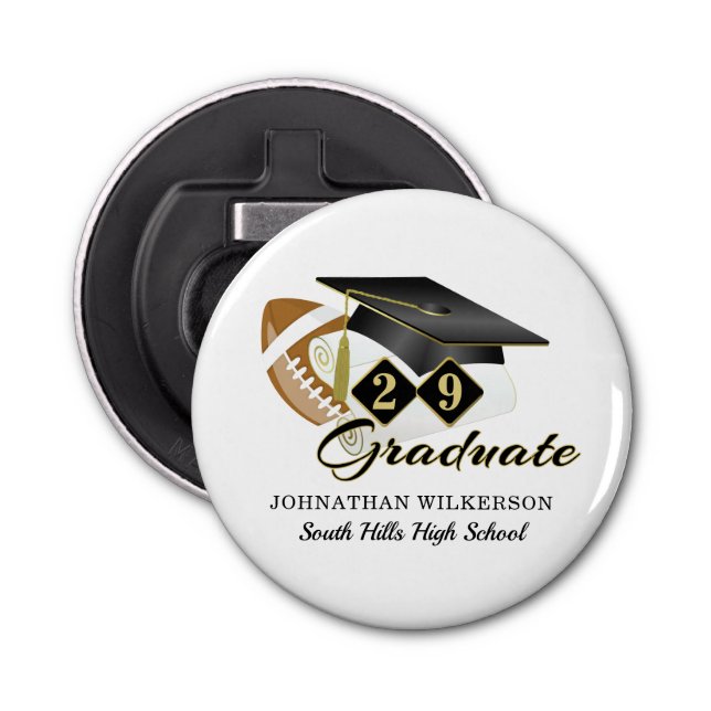 Black Graduation Cap Football Personalisiert Flaschenöffner (Vorderseite)