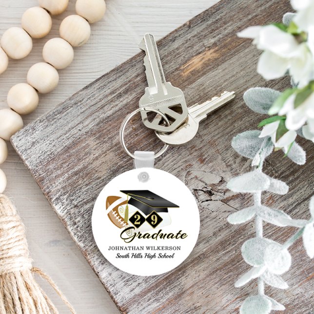 Black Graduation Cap Football Personalisiert Schlüsselanhänger (Black Graduation Cap Football Personalized Keychain)