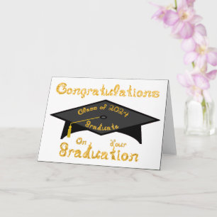 Black Graduation Cap Gold Graduate Class 2024 Hat Karte