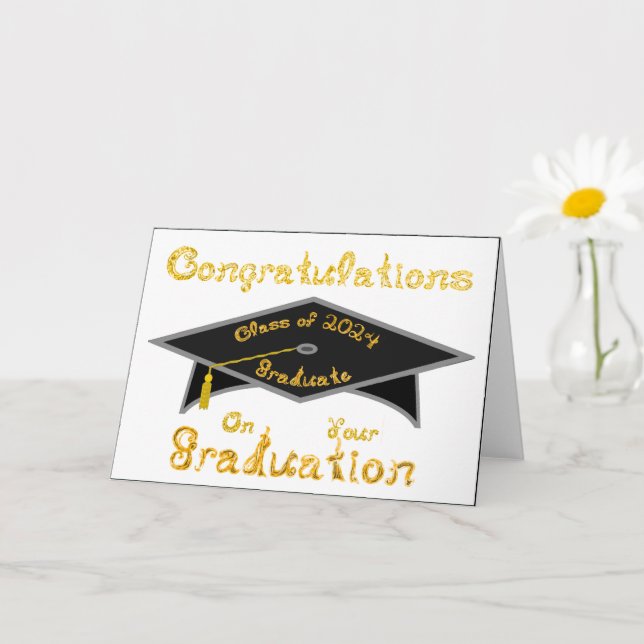 Black Graduation Cap Graduate Class 2024 Hat Karte (Kleine Pflanze)