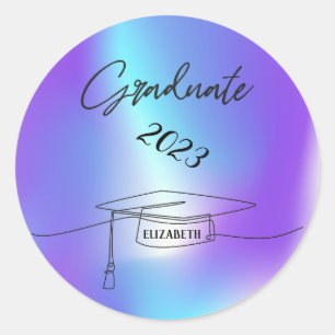 Black Graduation Cap, Holographic Runder Aufkleber