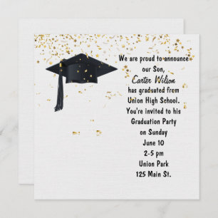 Black Graduation Cap mit Gold Confetti Einladung