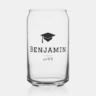 Black Graduation Cap Typografy Custom Grad Geschen Dosenglas