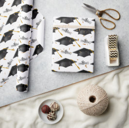 Black Graduation Caps mit Diplomen Geschenkpapier