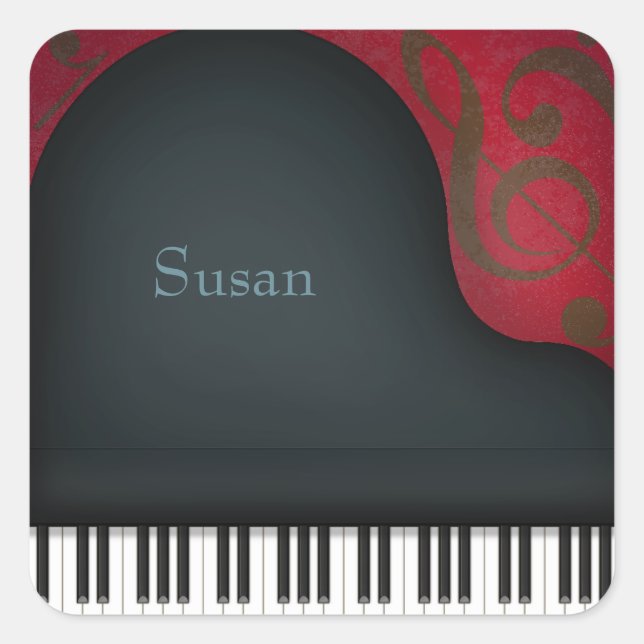 Black Grand Piano Custom Name Stickers (Vorderseite)