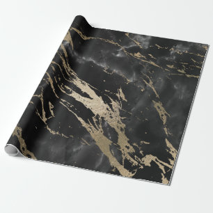 Black Graphite Deluxe Gold Marble Shiny Glam Geschenkpapier