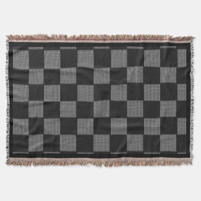 Black Grau White Buffalo Karo Style Chain Mail Decke (Vorderseite)