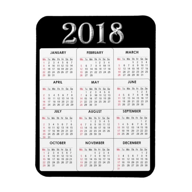 Black Gray 2018 Calendar Kühlschrank Magnet (Vertikal)