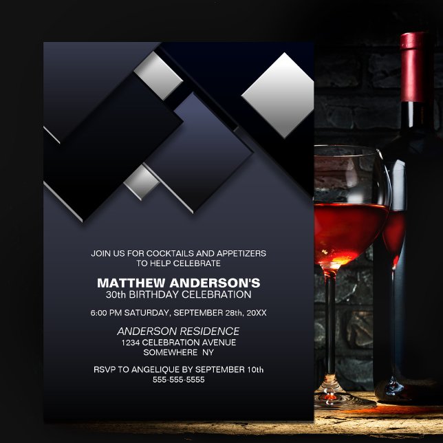 Black Gray 30. Cocktail Geburtstagsparty Einladung (Von Creator hochgeladen)
