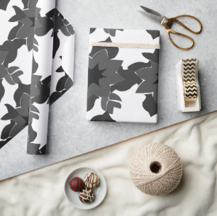 Black Gray Abstrakt Floral Weddings Verlobung Geschenkpapier