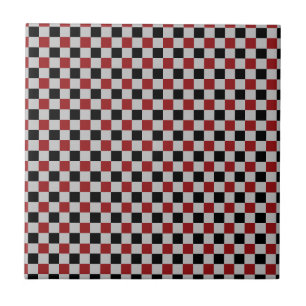 Black, Gray and Red Check Ceramic Tile Fliese