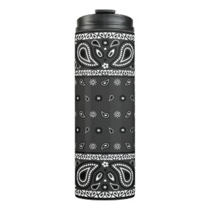 Black Gray Bandana Paisley Country Hip Hop Cowboy Thermosbecher