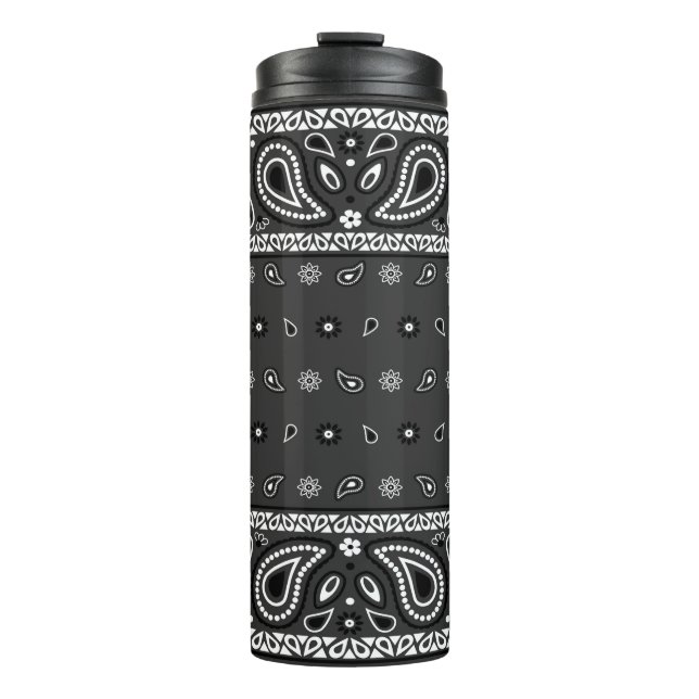 Black Gray Bandana Paisley Country Hip Hop Cowboy Thermosbecher (Vorderseite)
