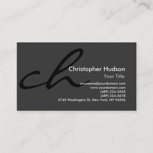 Black Gray Calligraphy Monogram Business Card Visitenkarte (Vorderseite)