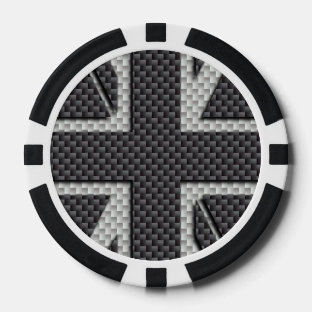 Black & Gray Carbon Fiber UK Flag Union Jack Pokerchips (Vorderseite)